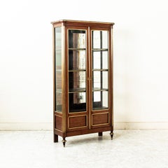 Mid-19th Century French Louis XVI Style Mahogany Bookcase, Vitrine, Blown Glass