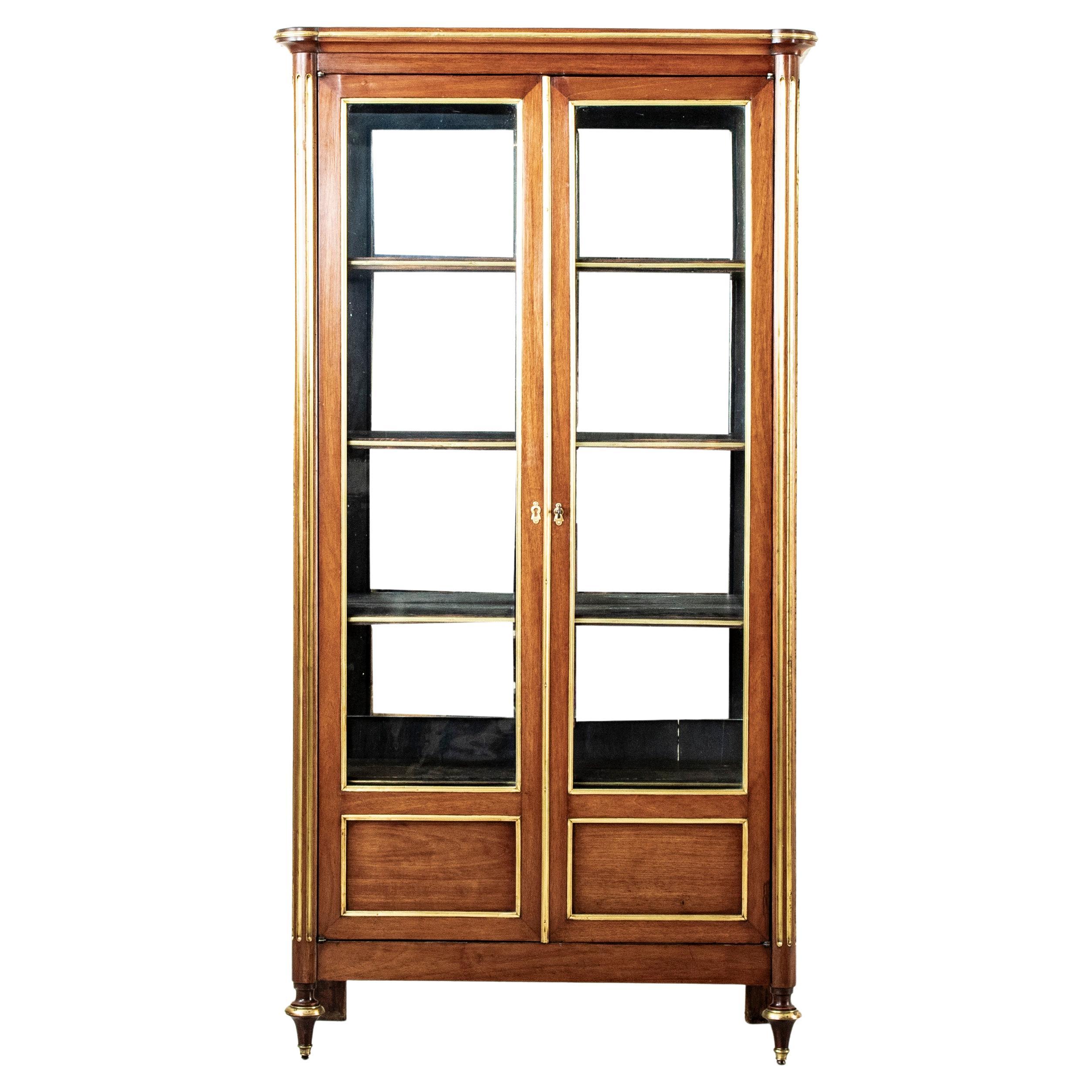 Mid-19th Century French Louis XVI Style Mahogany Bookcase, Vitrine, Blown Glass