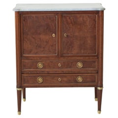 Mid 19th Century French Louis XVI Style Mahogany Cabinet with Marble Top, Bronze