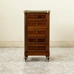 Mid-19th Century French Louis XVI Style Mahogany Side Table, Nightstand, Marble
