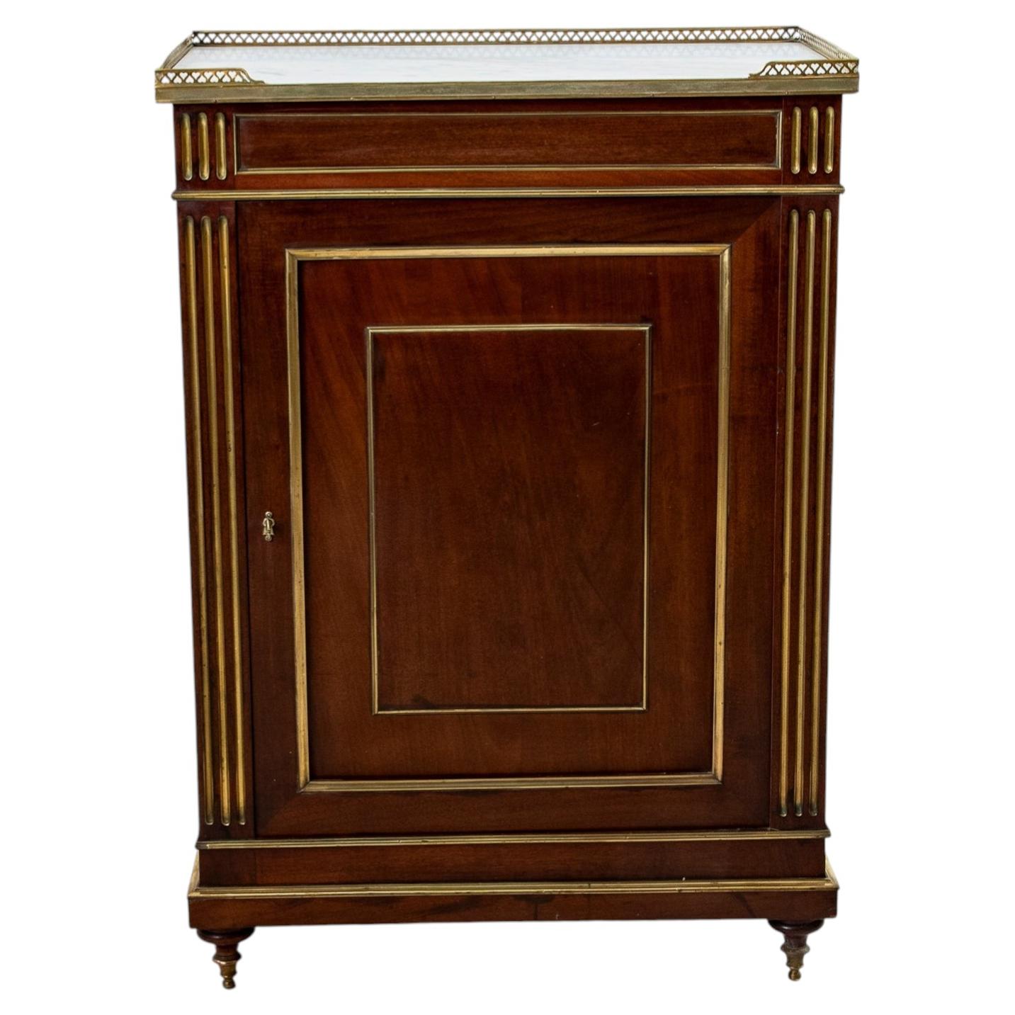 Mid-19th Century French Louis XVI Style Mahogany Tall Buffet, Marble Top For Sale