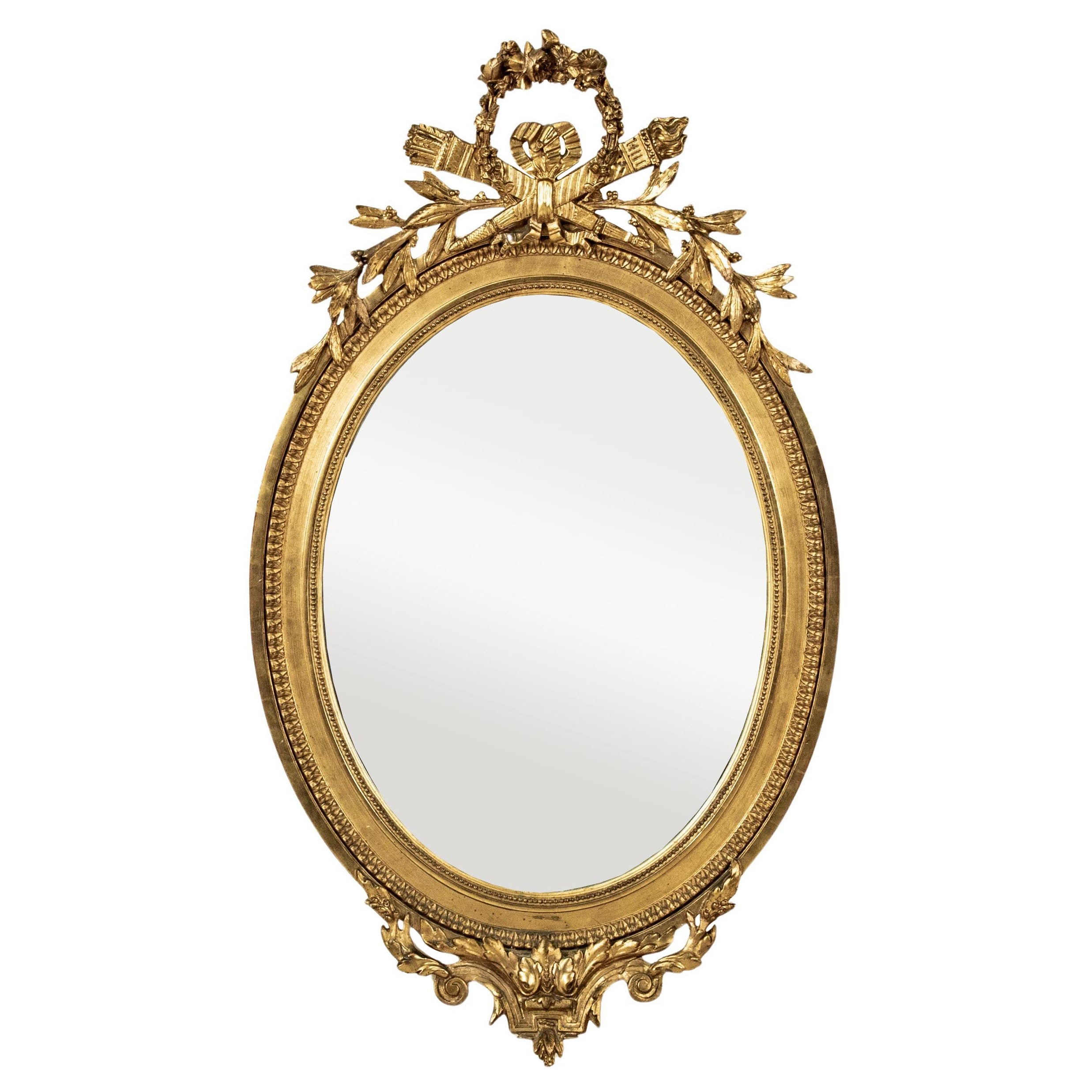 Specchio ovale in legno dorato in stile Luigi XVI della metà del XIX secolo, H. H. 48