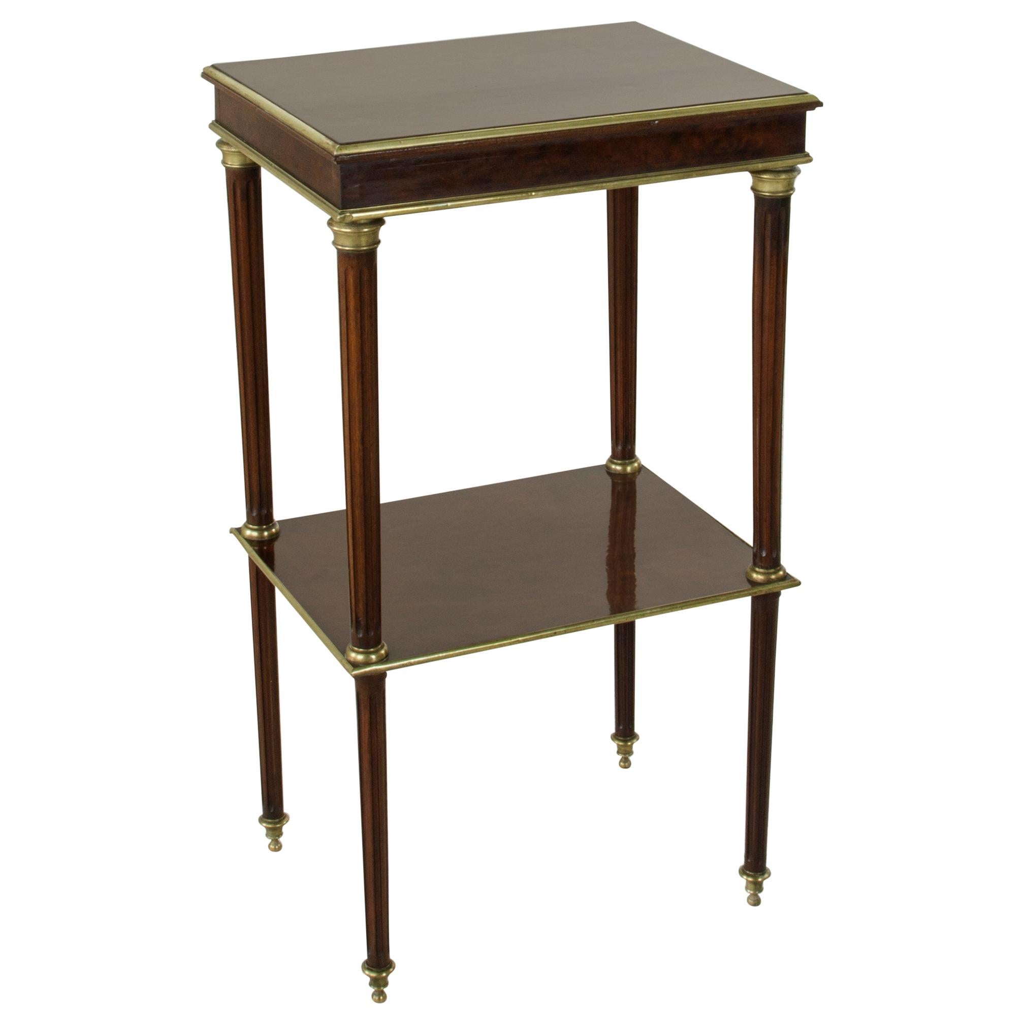 Mid-19th Century French Louis XVI Style Plum Pudding Mahogany Side Table, Bronze