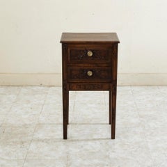 Mid 19th Century French Louis XVI Style Rustic Hand Carved Walnut Nightstand