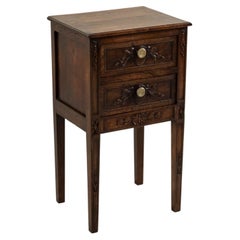 Mid 19th Century French Louis XVI Style Rustic Hand Carved Walnut Nightstand