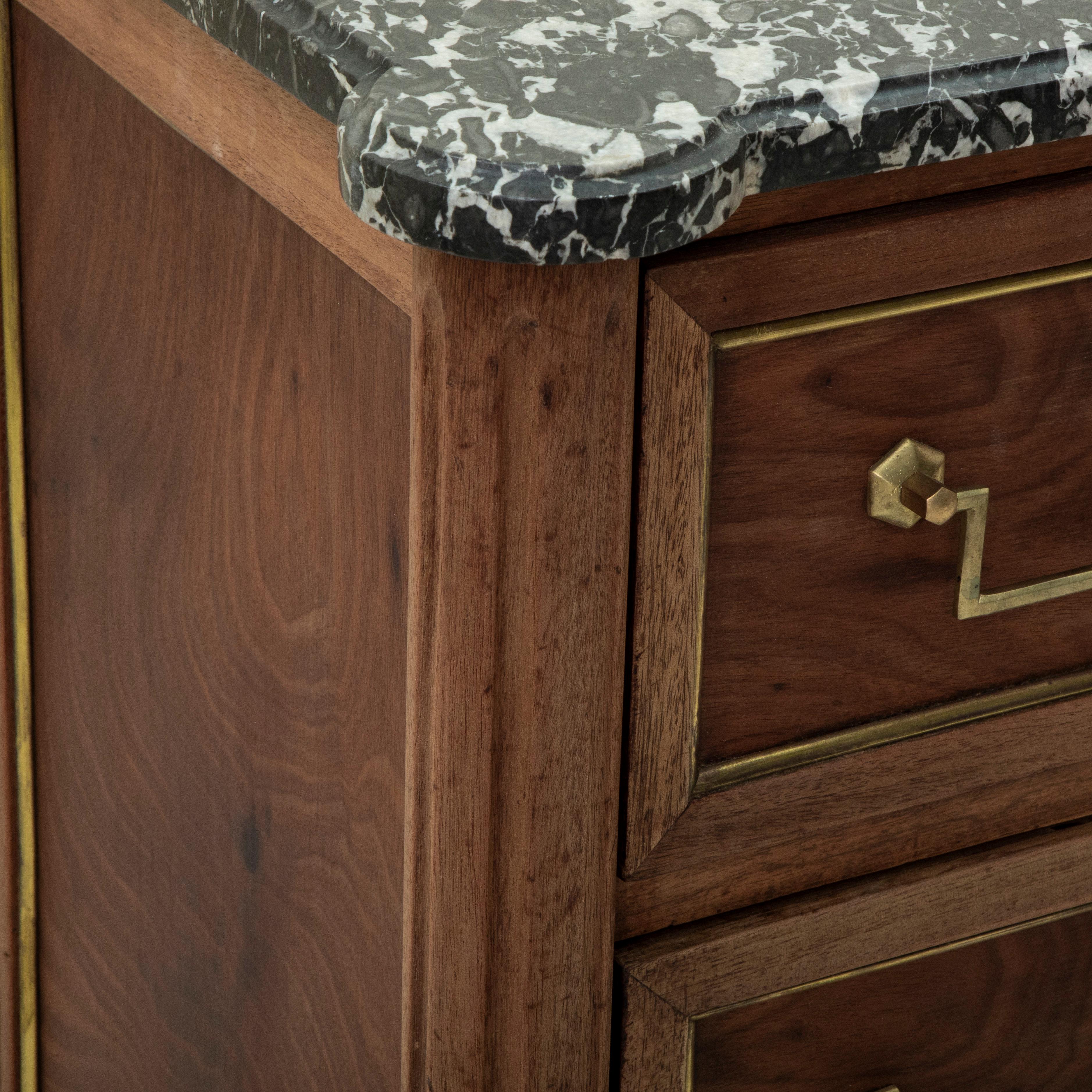 Mid-19th Century French Louis XVI Style Walnut Chest of Drawers, Marble Top 12