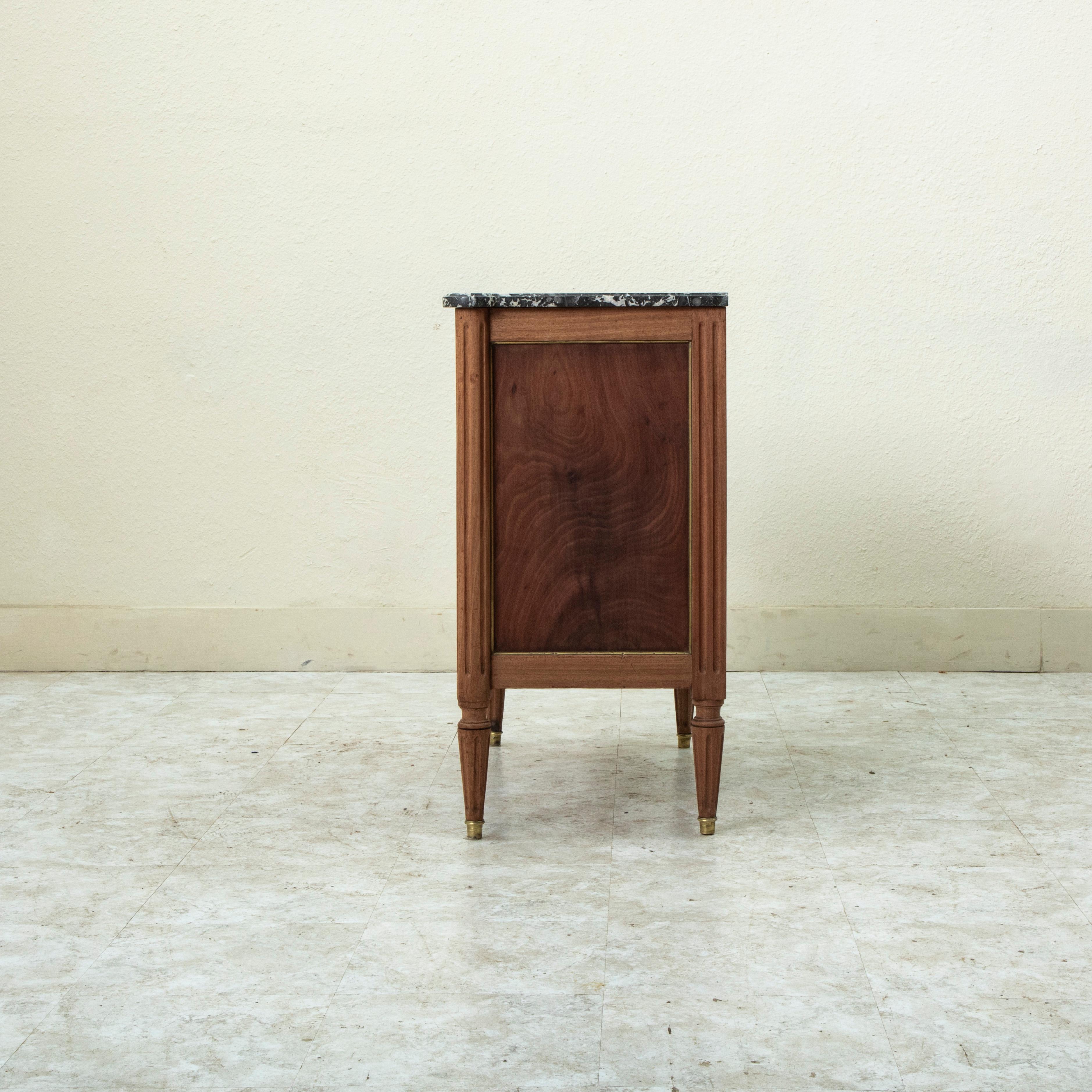 Bronze Mid-19th Century French Louis XVI Style Walnut Chest of Drawers, Marble Top