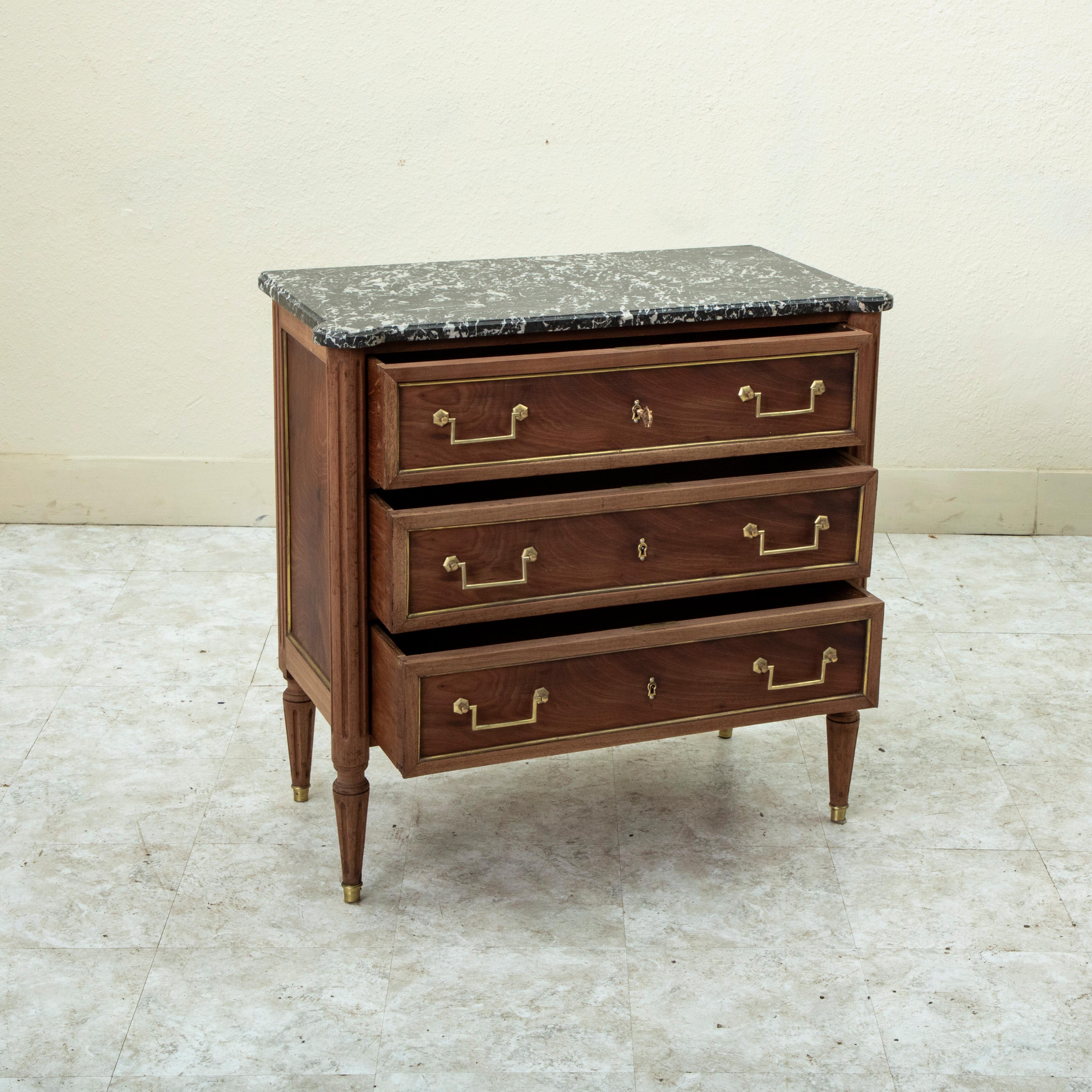 Mid-19th Century French Louis XVI Style Walnut Chest of Drawers, Marble Top 3