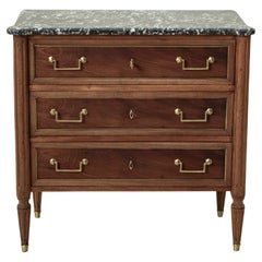 Antique Mid-19th Century French Louis XVI Style Walnut Chest of Drawers, Marble Top