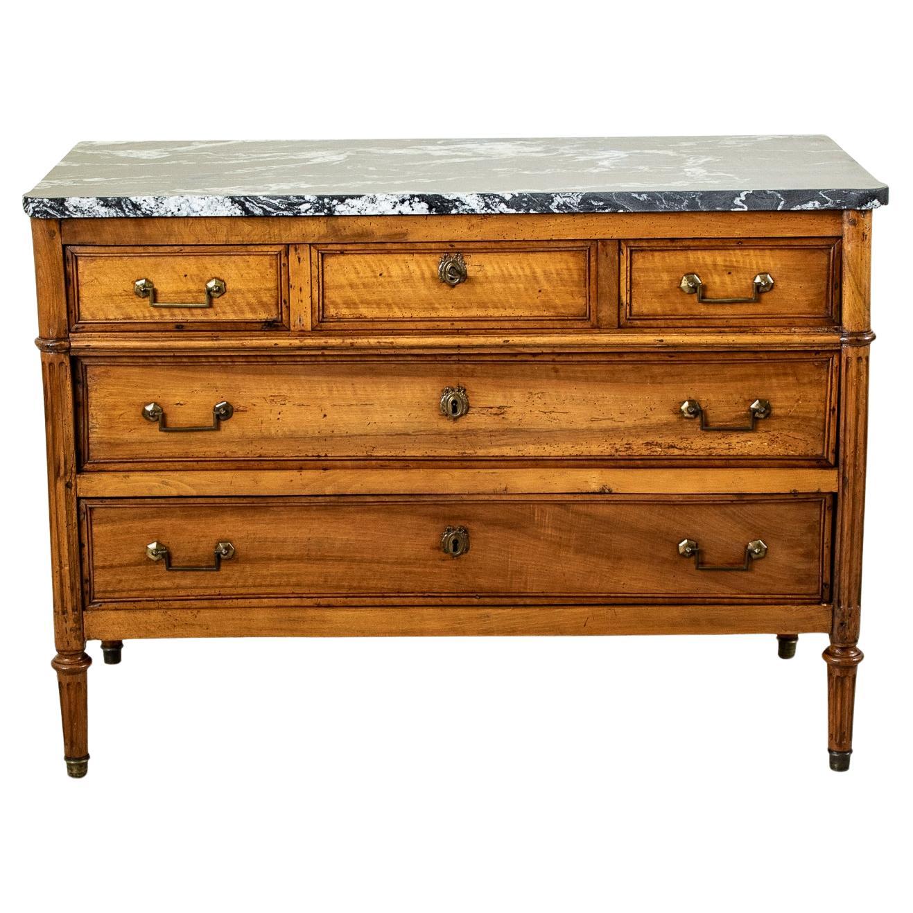 Mid-19th Century French Louis XVI Style Walnut Chest of Drawers with Marble Top