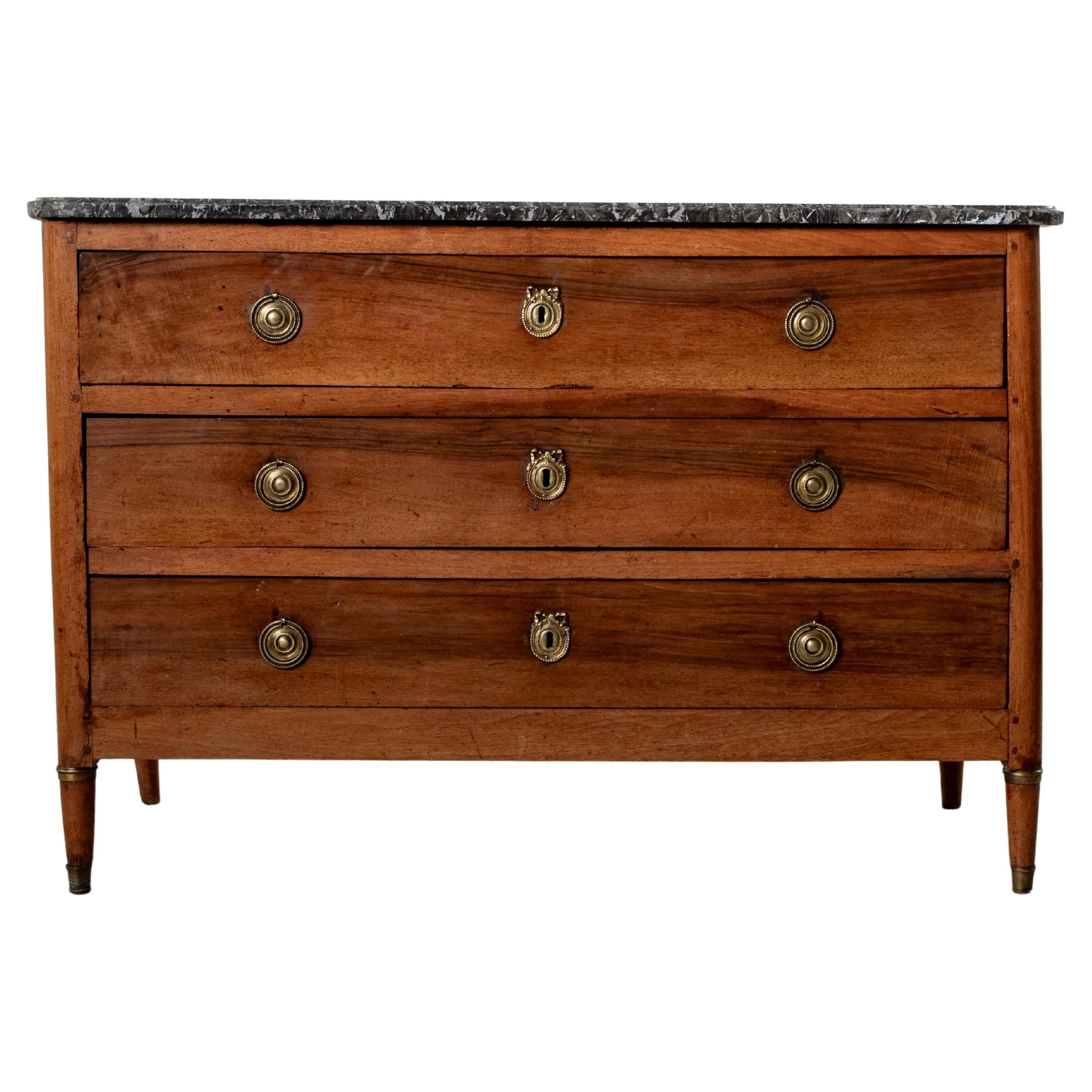 Mid 19th Century French Louis XVI Style Walnut Commode, Chest of Drawers, Marble