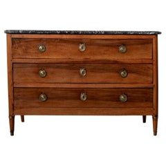 Mid 19th Century French Louis XVI Style Walnut Commode, Chest of Drawers, Marble