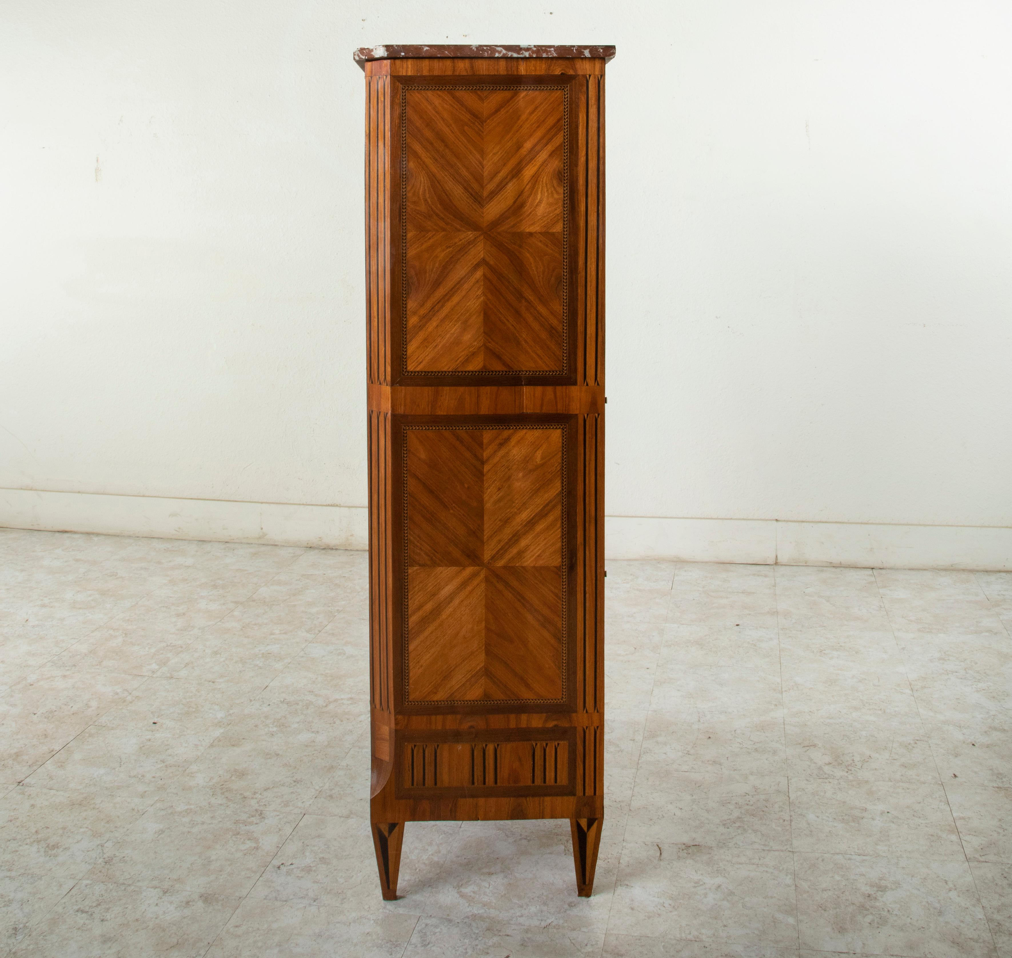 Ebonized Mid-19th Century French Louis XVI Style Walnut Marquetry Vitrine with Marble Top