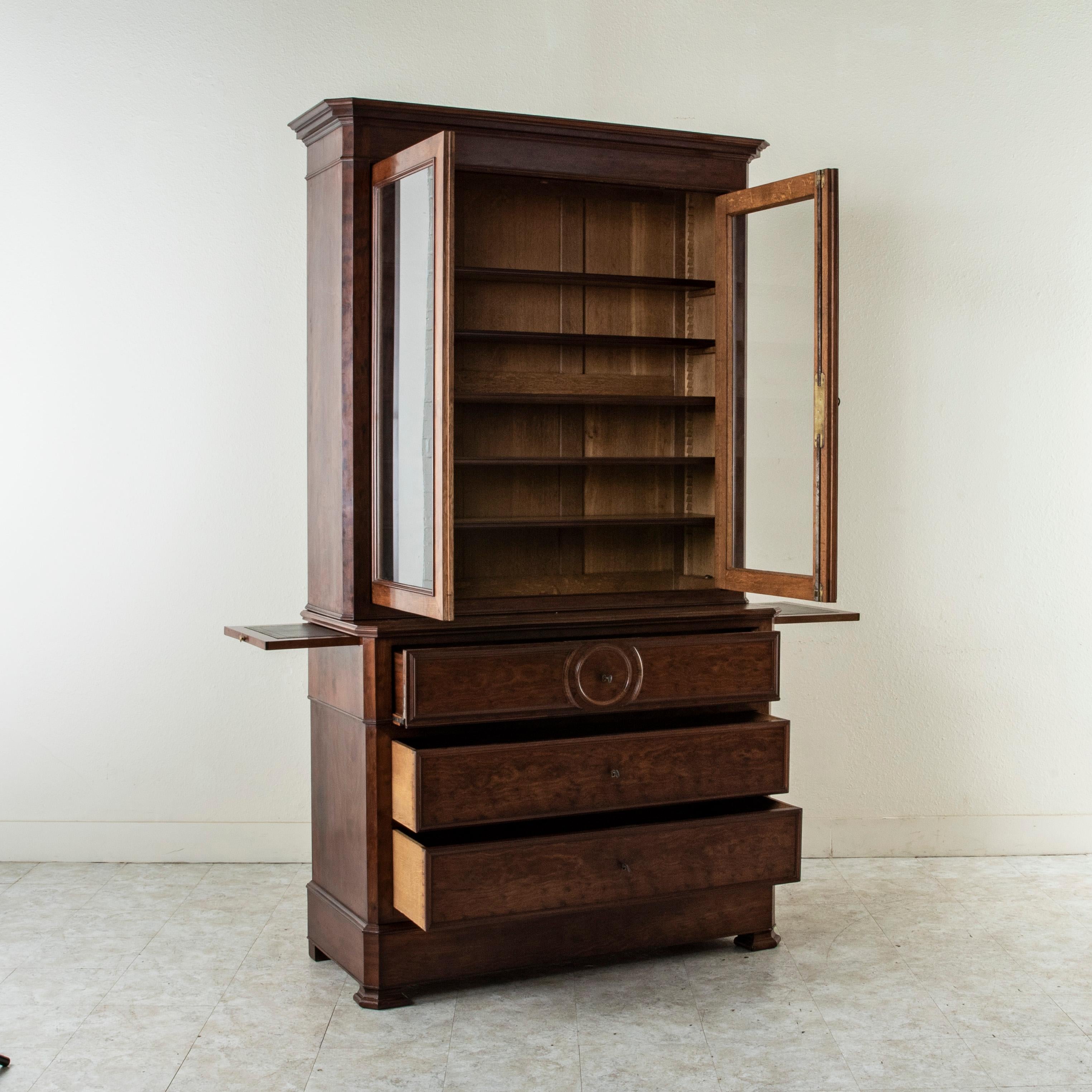 Mid 19th Century French Mahogany Buffet Deux Corps Bookcase Secretary 90-in tall 1