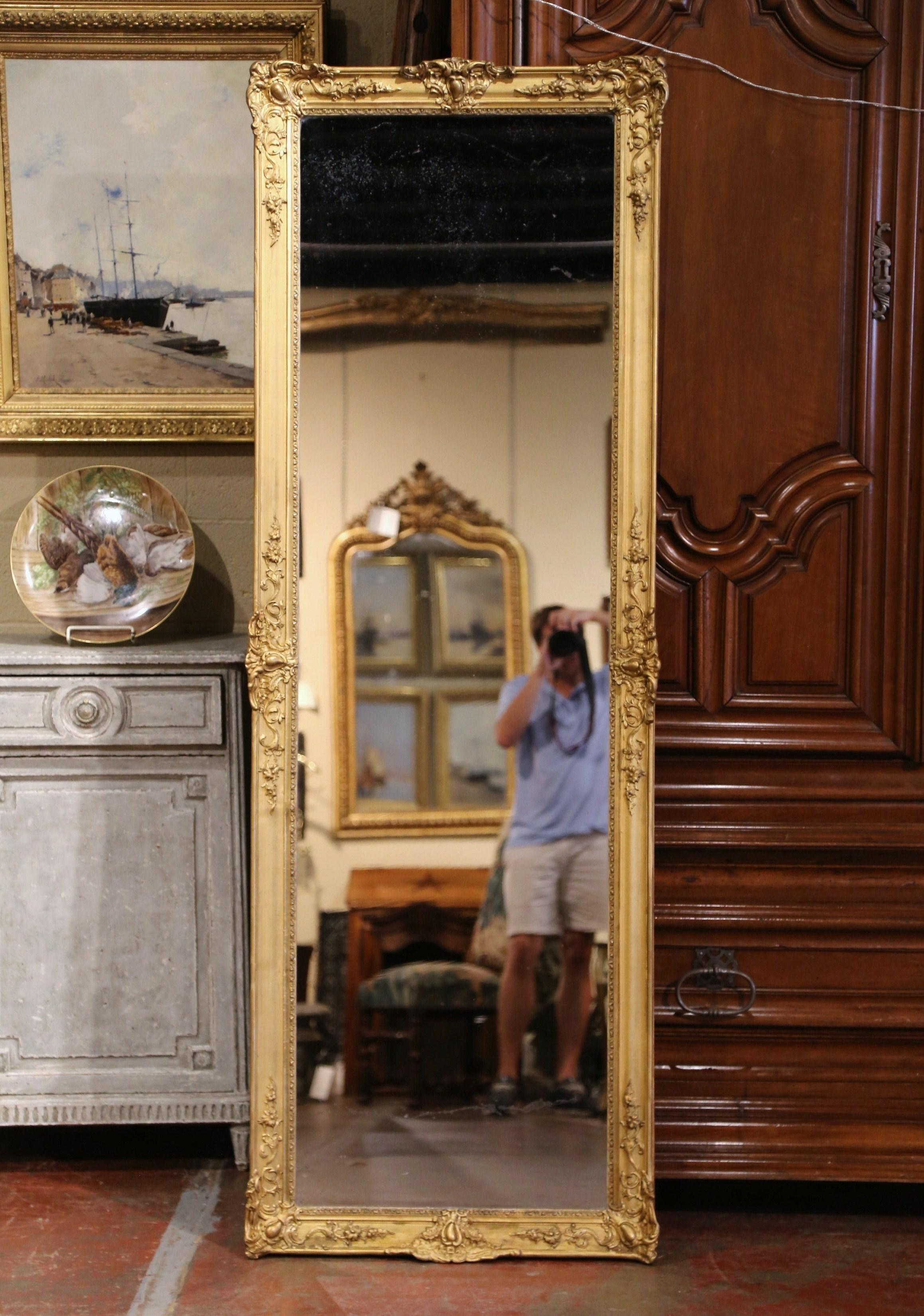 Mercury Glass Mid-19th Century French Napoleon III Carved Giltwood Floor Mirror