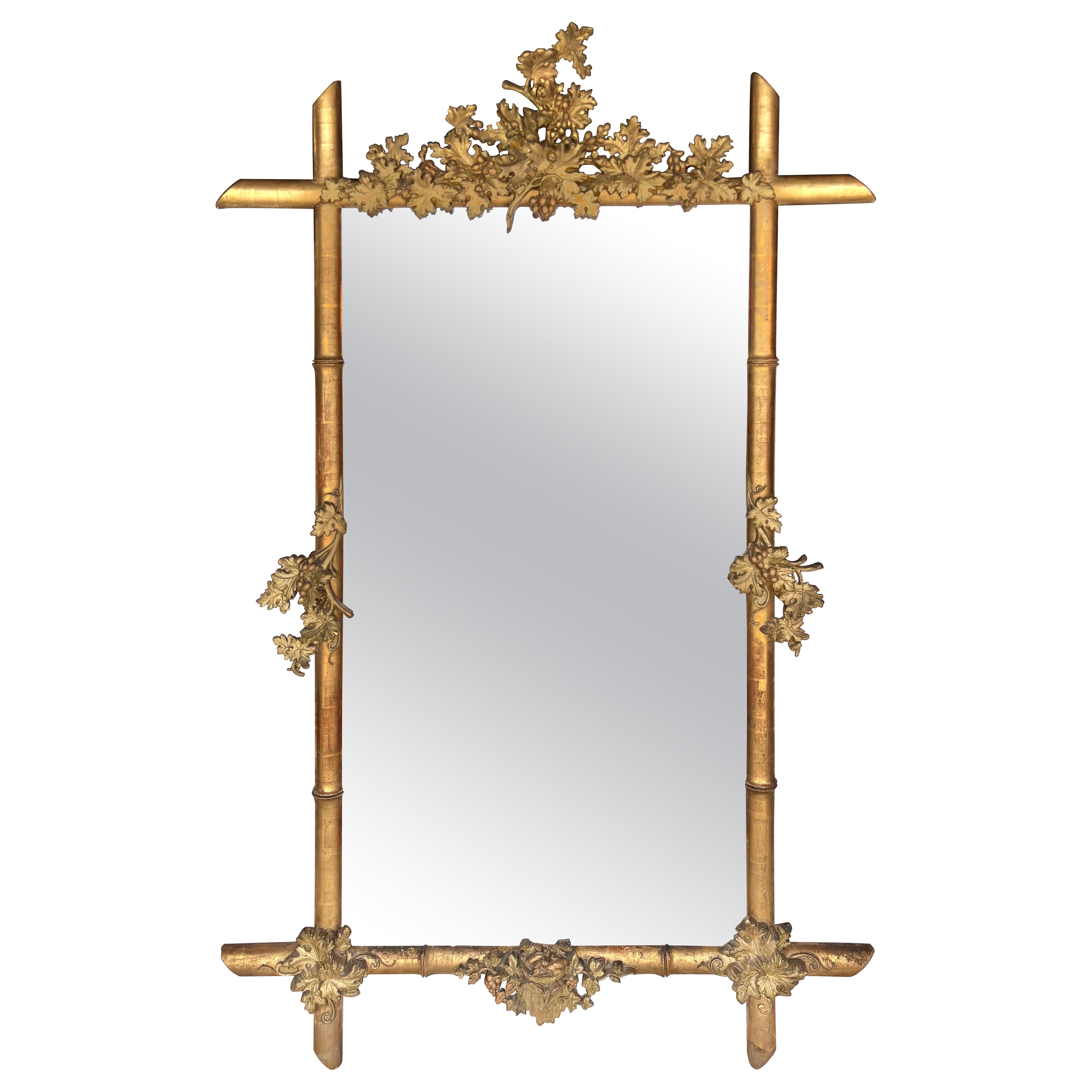 Mid 19th Century French Napoleon III Faux Bamboo Giltwood Mirror