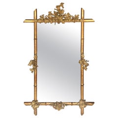 Mid 19th Century French Napoleon III Faux Bamboo Giltwood Mirror