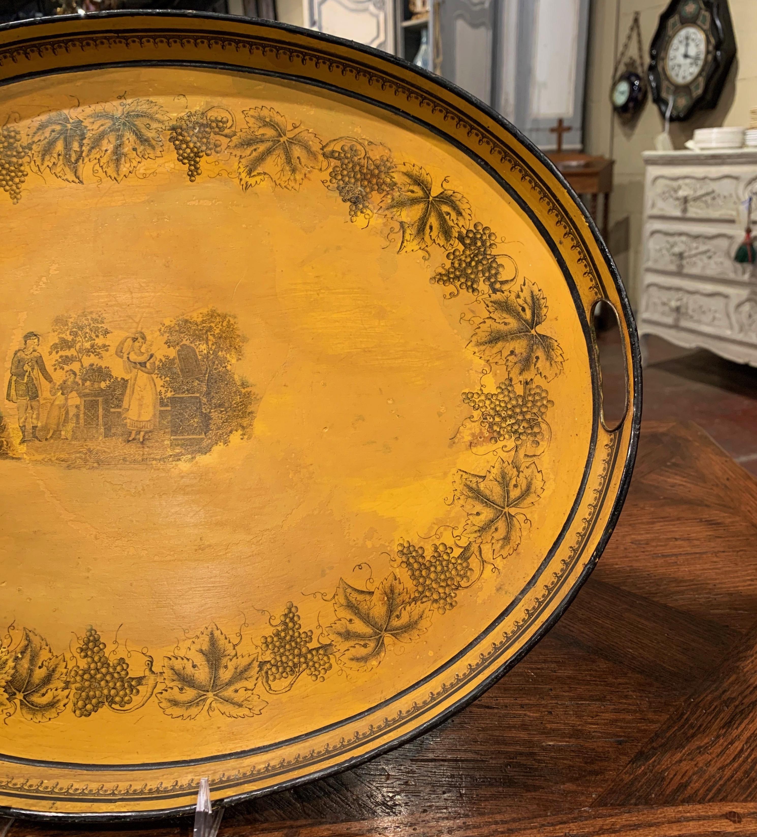Tôle Mid-19th Century French Napoleon III Hand Painted Mustard and Black Tole Tray