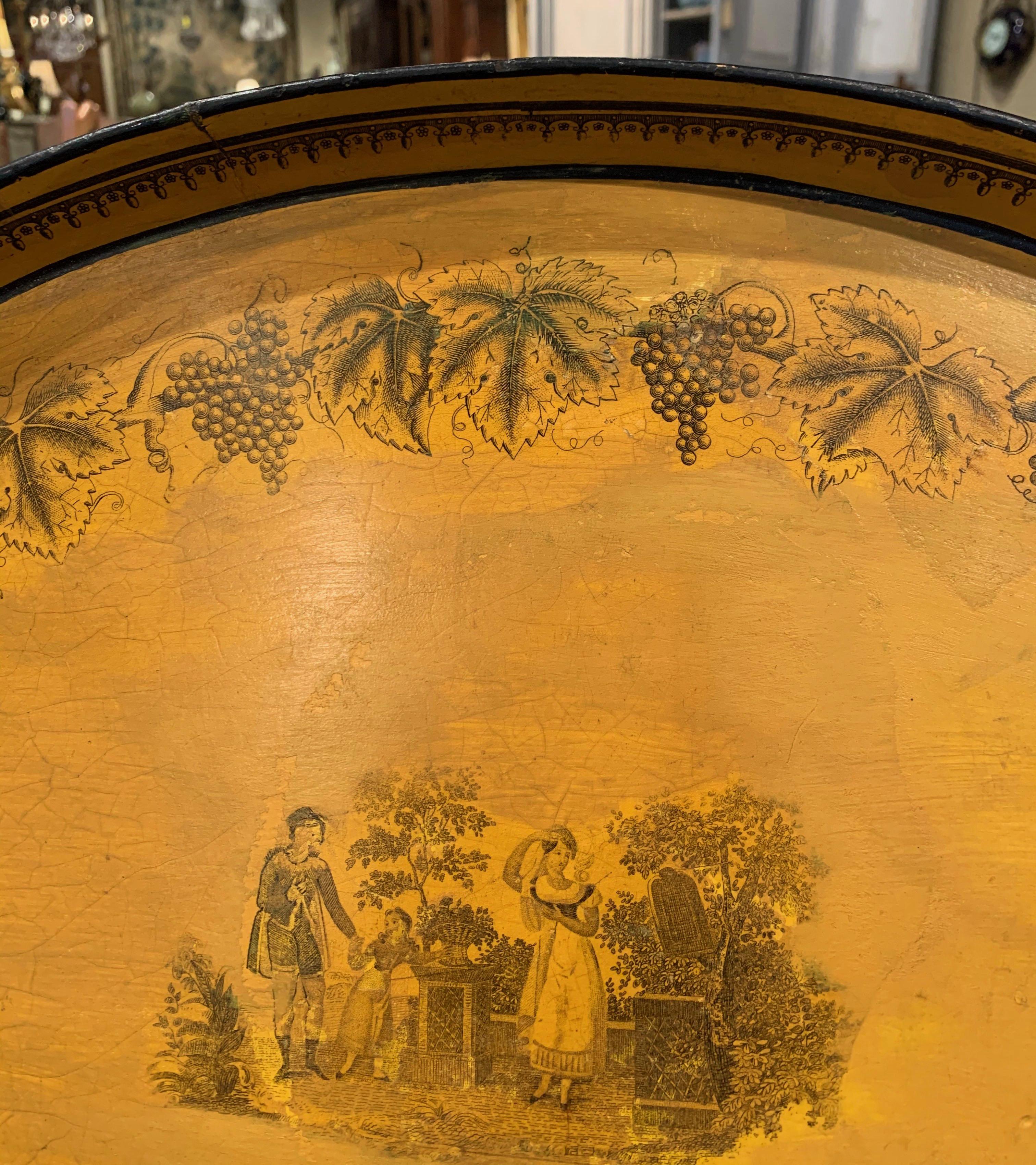 Mid-19th Century French Napoleon III Hand Painted Mustard and Black Tole Tray 1