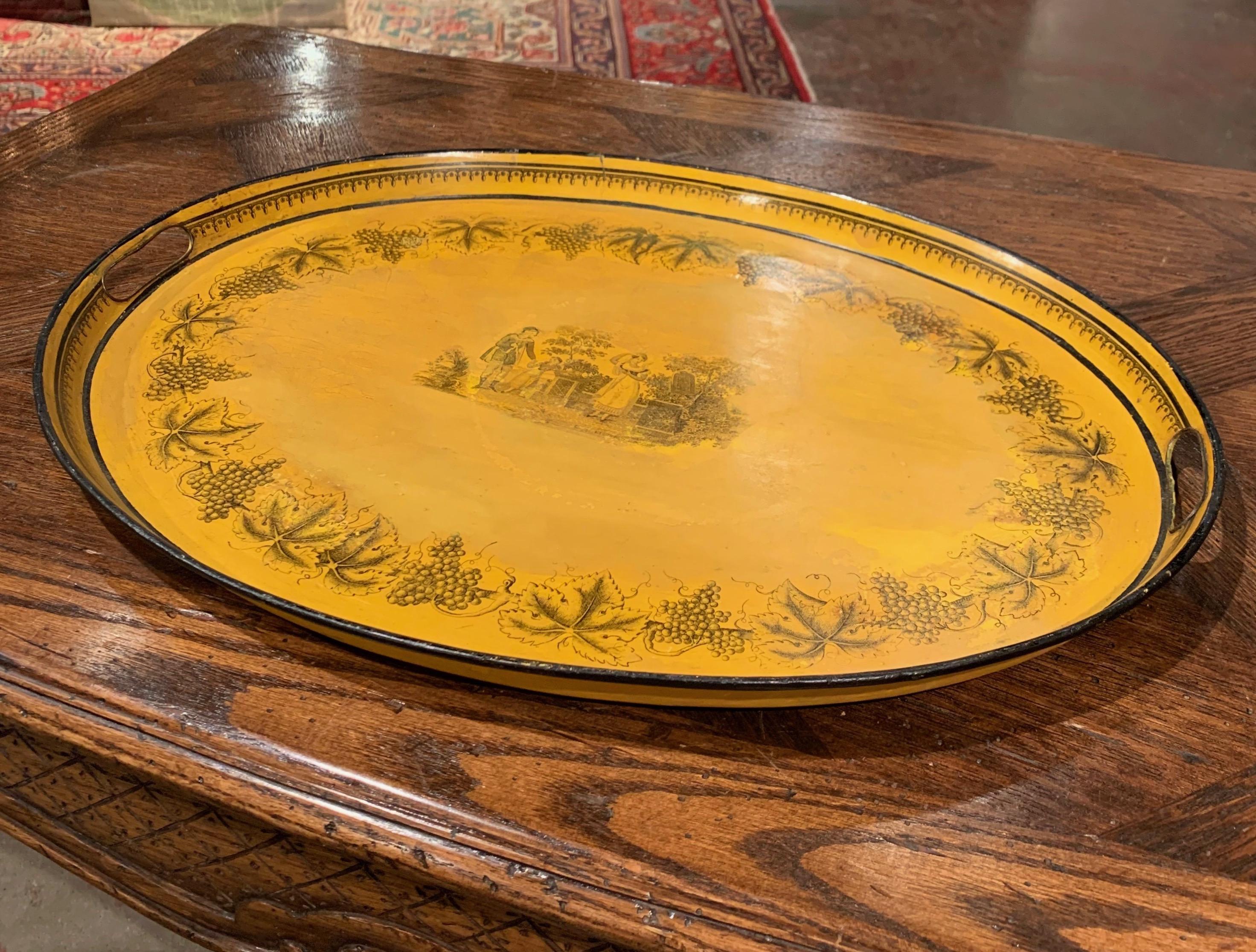 Mid-19th Century French Napoleon III Hand Painted Mustard and Black Tole Tray 2