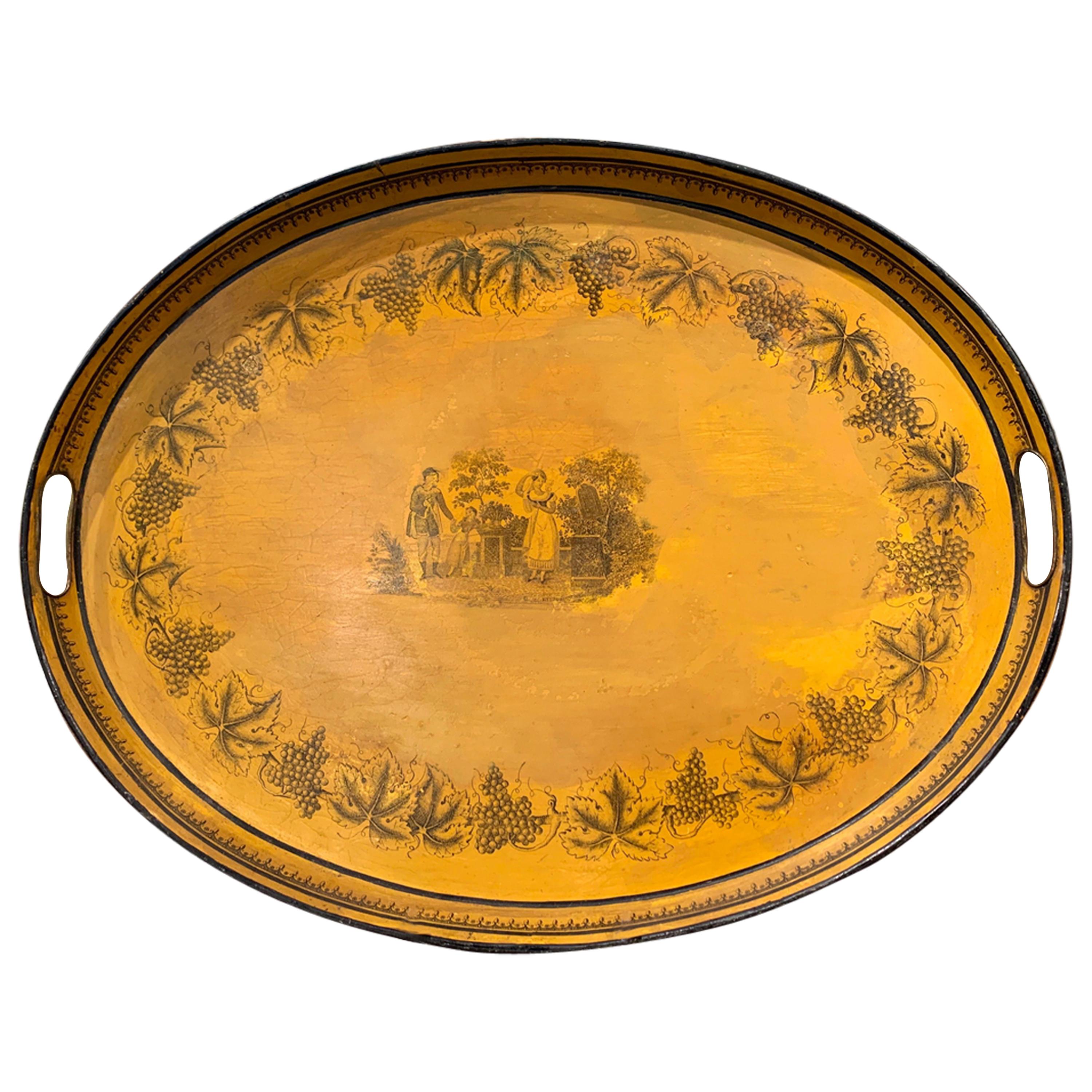 Mid-19th Century French Napoleon III Hand Painted Mustard and Black Tole Tray
