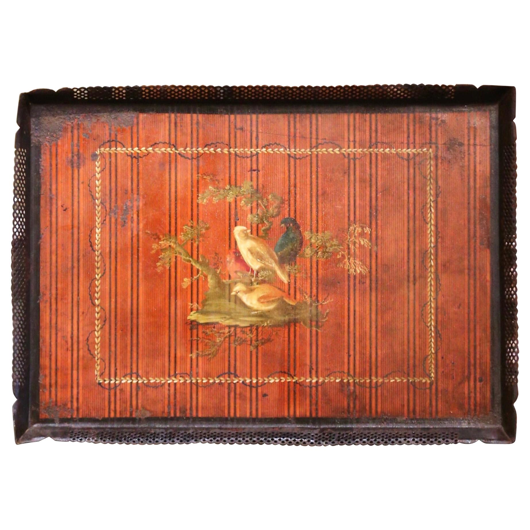 Mid-19th Century French Napoleon III Hand Painted Tole Tray with Bird Motifs