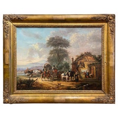Mitte des 19. Jahrhunderts Französisch Napoleon III Öl auf Leinwand Gemälde in geschnitztem vergoldetem Rahmen