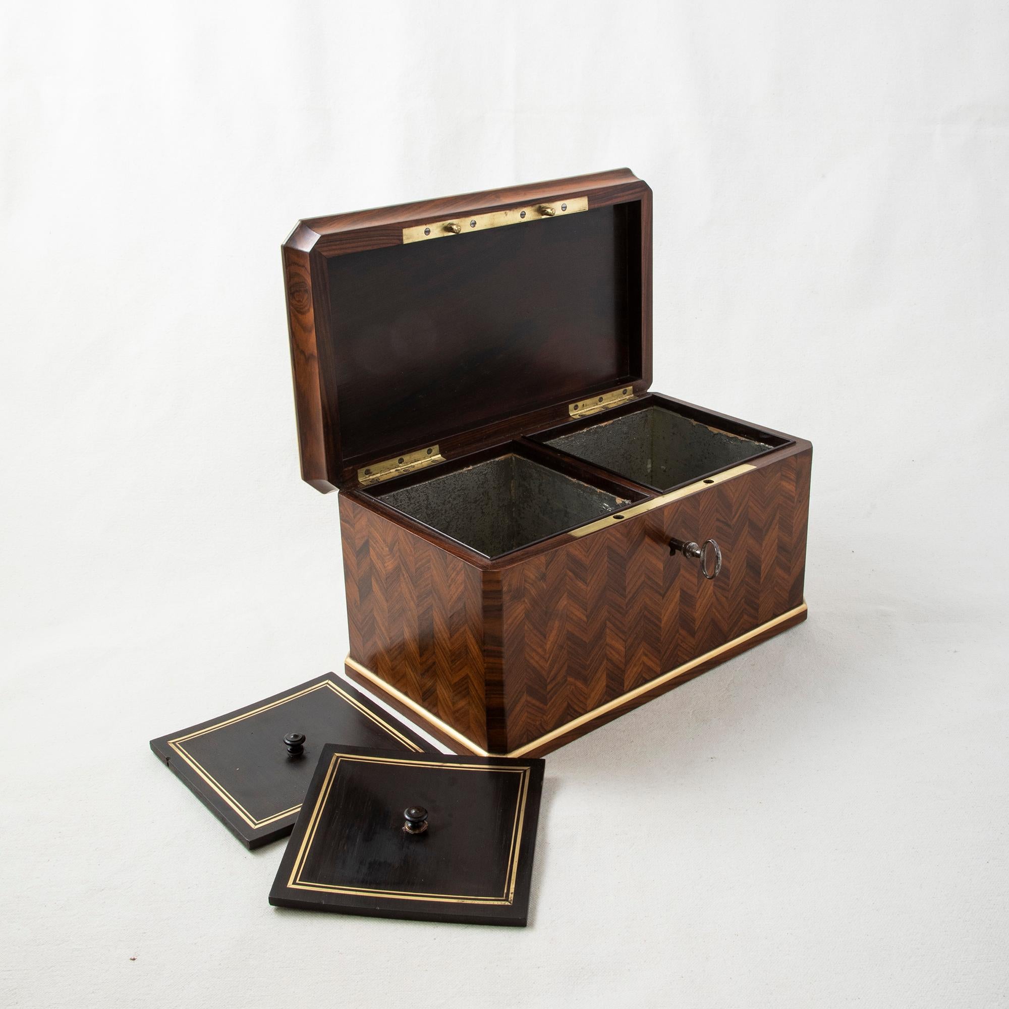 Mid-19th Century French Napoleon III Palisander Marquetry Tea Box, Bronze Trim 7