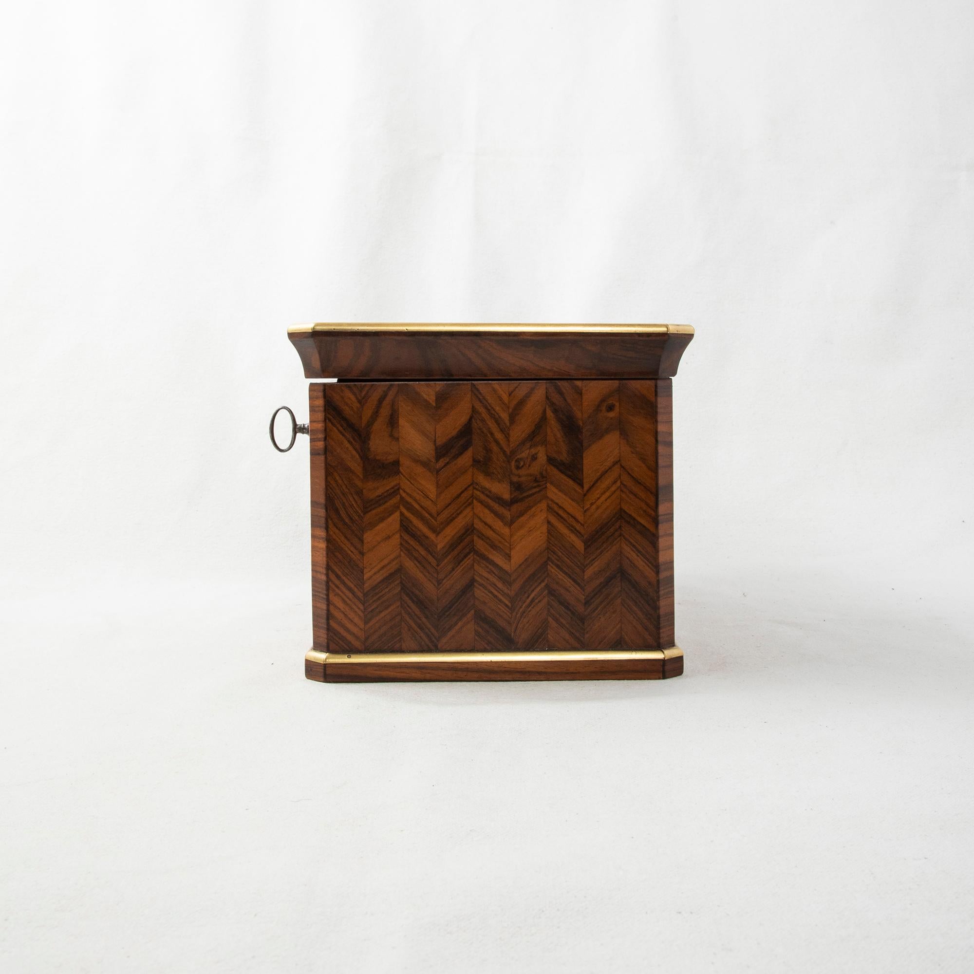 Mid-19th Century French Napoleon III Palisander Marquetry Tea Box, Bronze Trim In Good Condition In Fayetteville, AR