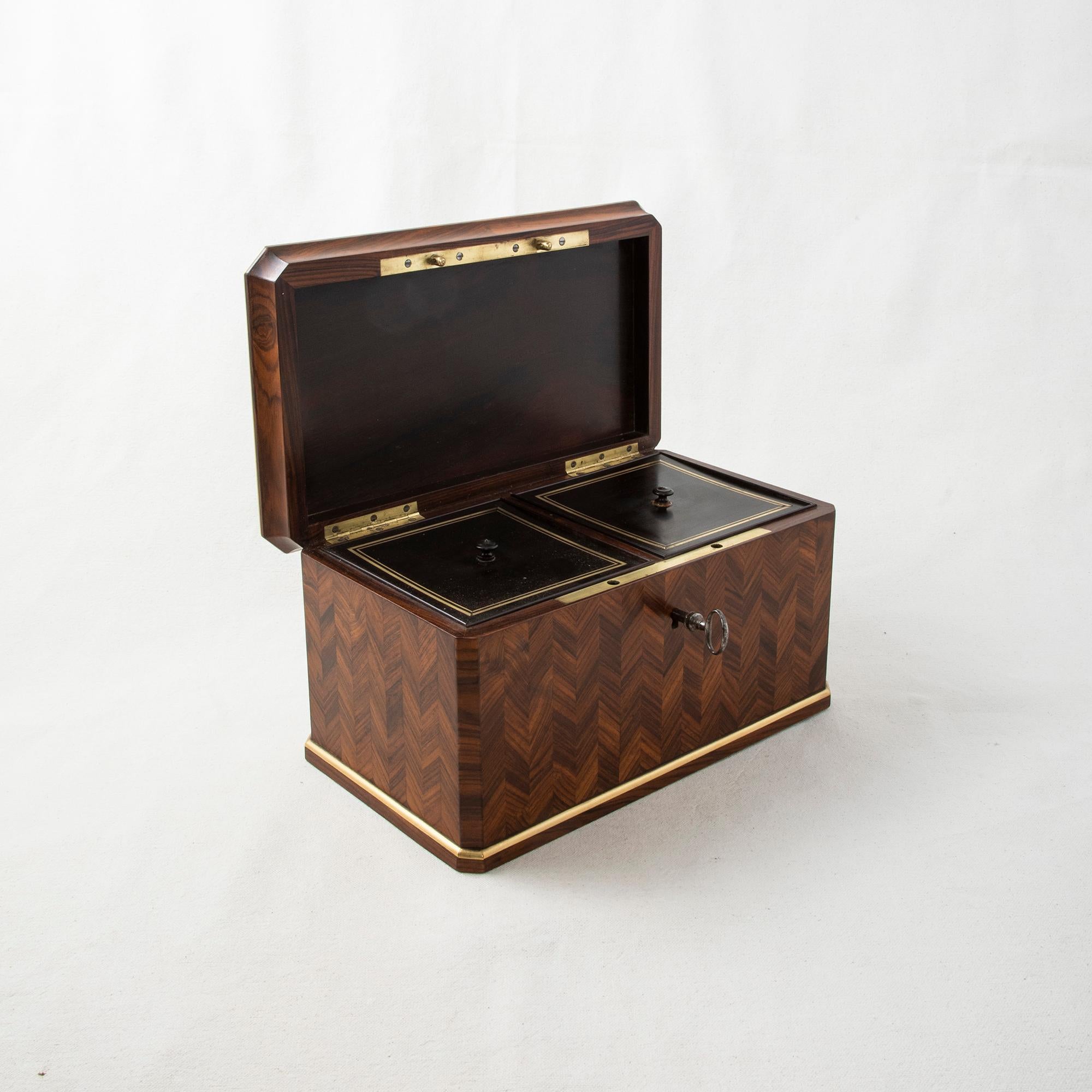 Mid-19th Century French Napoleon III Palisander Marquetry Tea Box, Bronze Trim 6