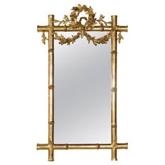 Mid-19th Century French Napoleon III Period Faux Bamboo Giltwood Mirror