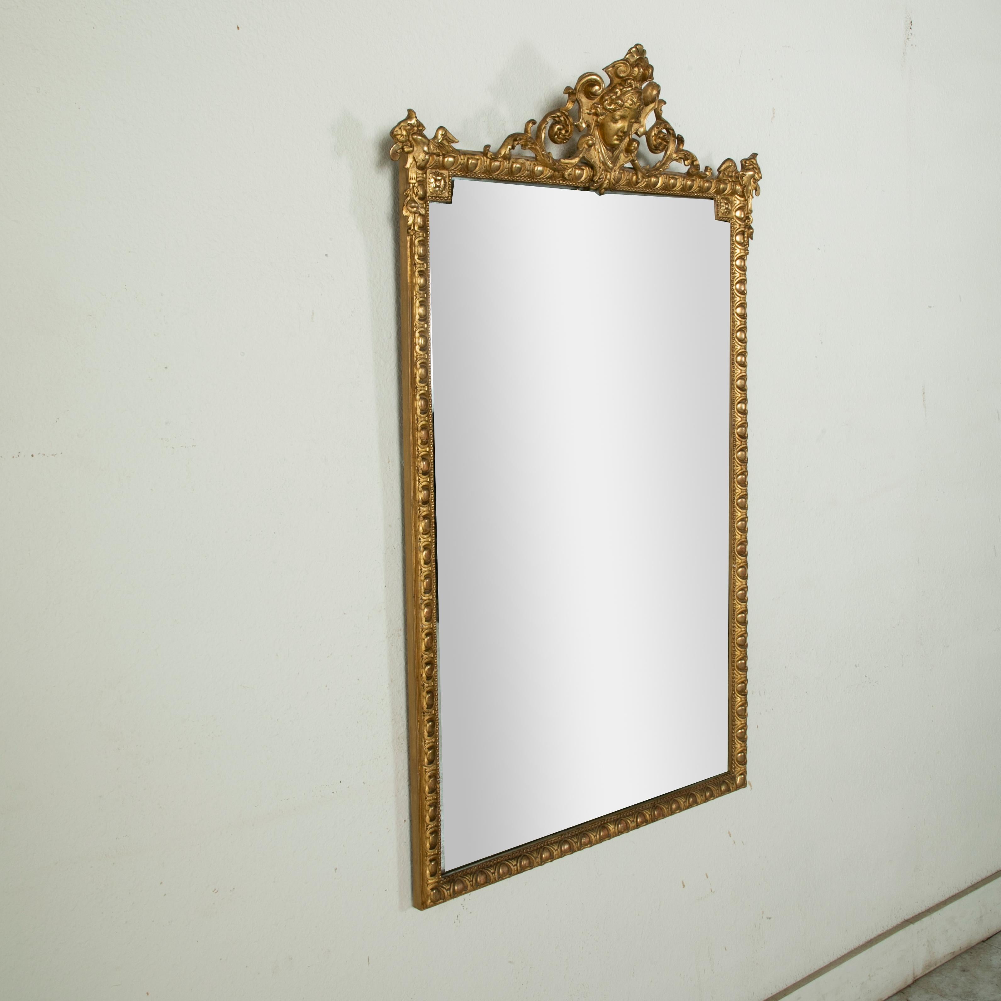 Mid-19th Century French Napoleon III Period Giltwood Mirror with Female Mask 1