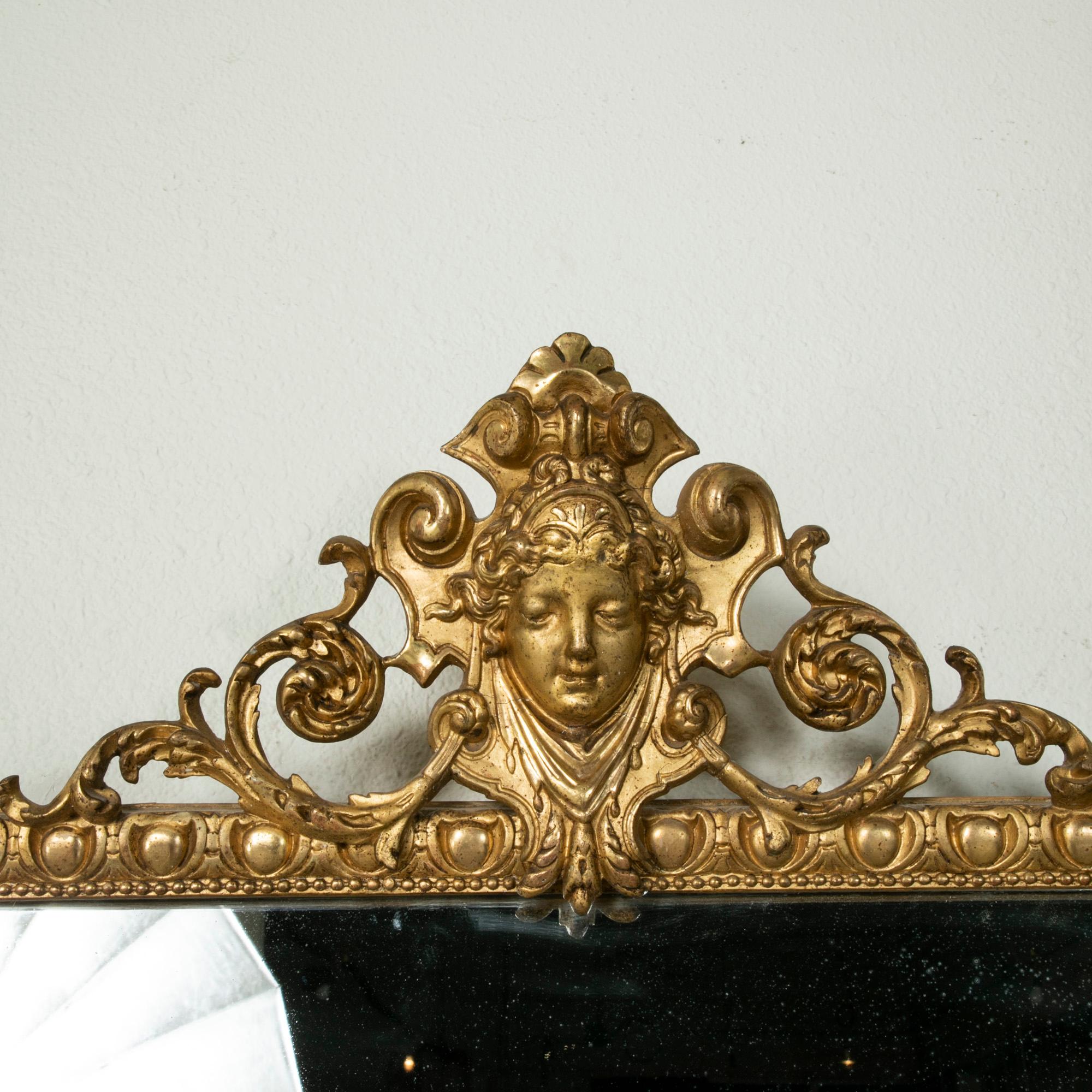Mid-19th Century French Napoleon III Period Giltwood Mirror with Female Mask 3