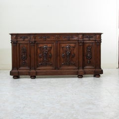 Mid-19th Century French Napoleon III Period Hand Carved Oak Enfilade, Sideboard