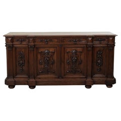 Mid-19th Century French Napoleon III Period Hand Carved Oak Enfilade, Sideboard