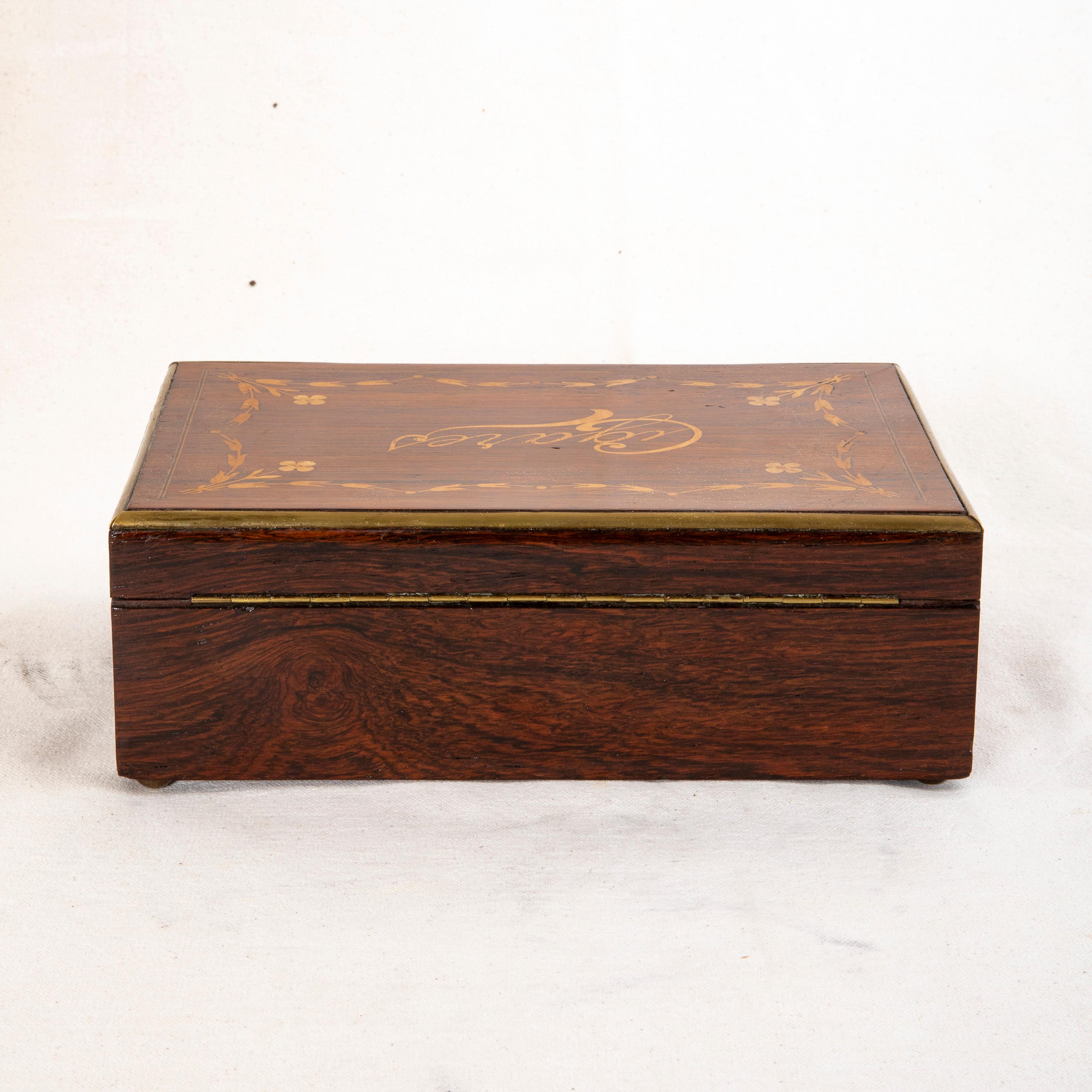 Fruitwood Mid-19th Century French Napoleon III Period Marquetry Cigar Box, Music Box For Sale