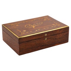 Used Mid-19th Century French Napoleon III Period Marquetry Cigar Box, Music Box