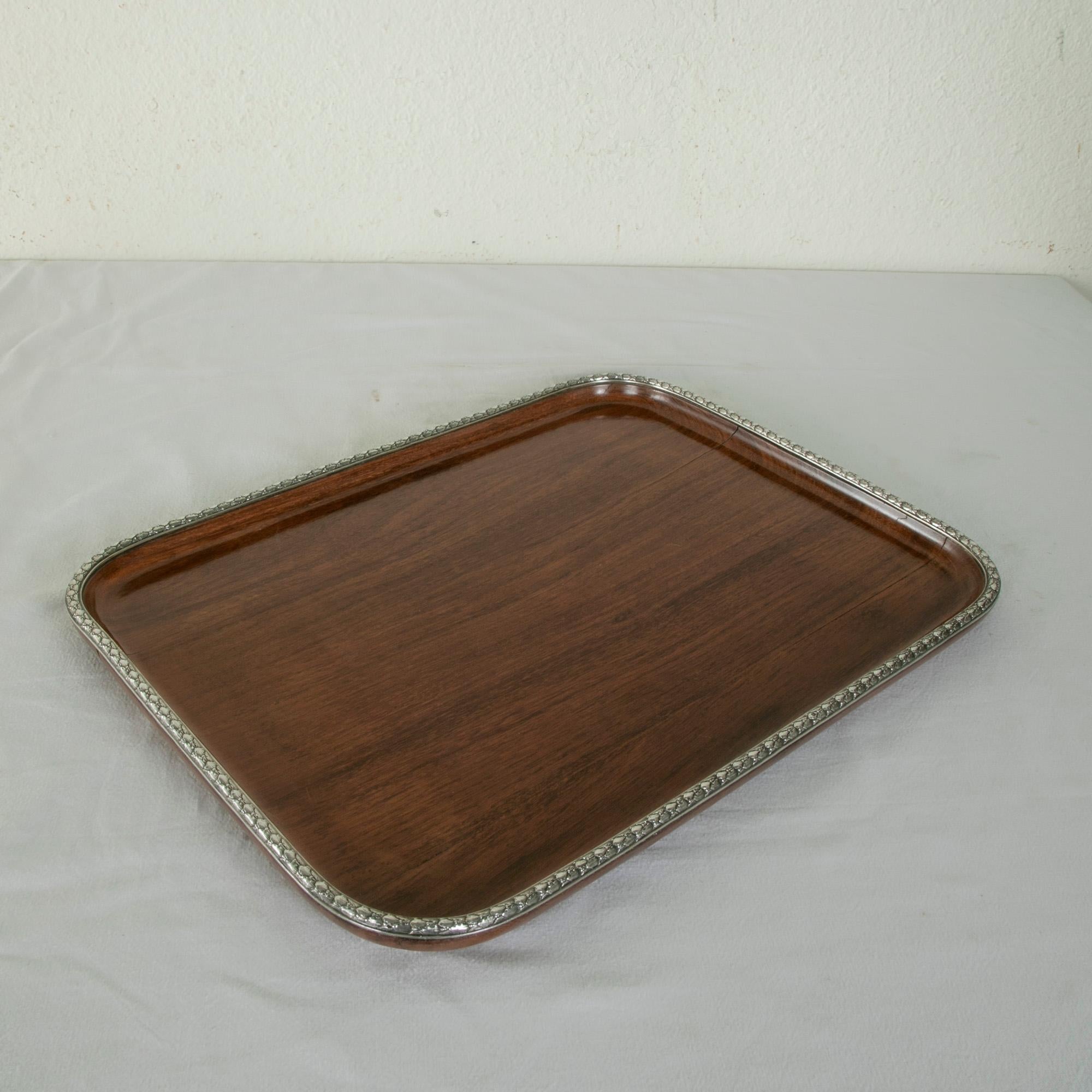 Mid-19th Century French Napoleon III Period Rosewood and Silver Serving Tray In Good Condition In Fayetteville, AR
