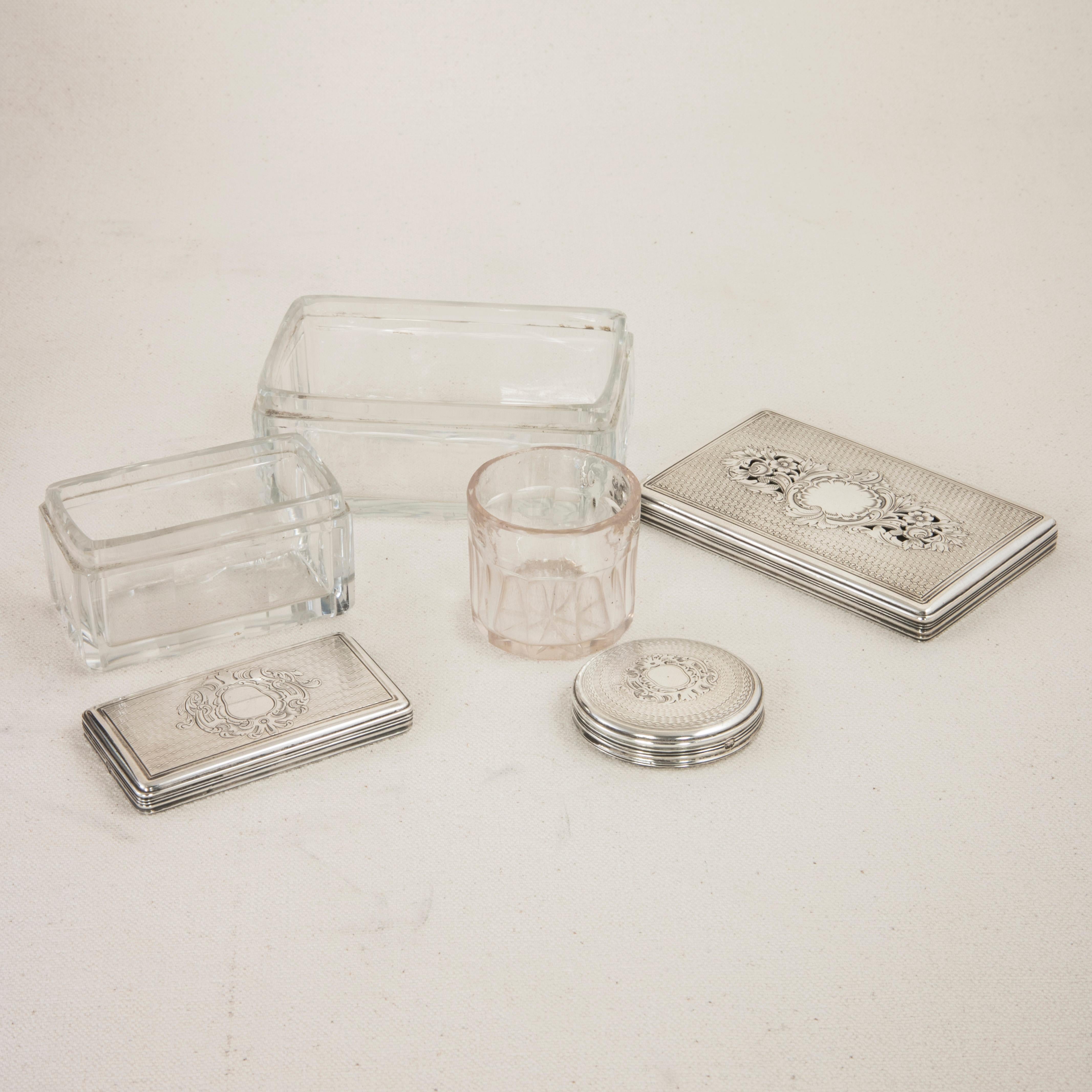 Mid-19th Century French Napoleon III Period Vanity Box, Silver, Crystal Bottles 14