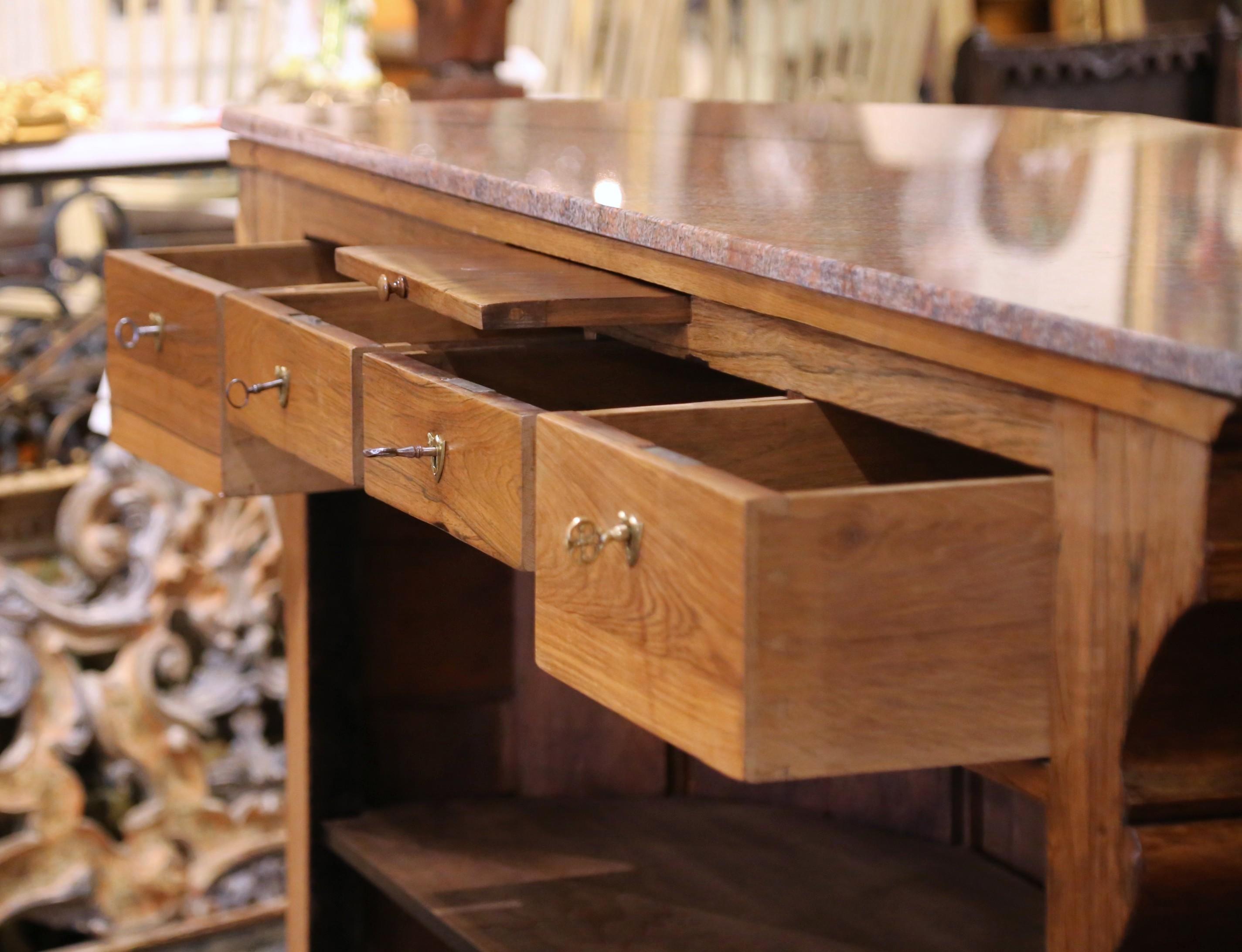 Mid-19th Century French Neoclassical Carved Oak Bar Counter with Granite Top For Sale 9
