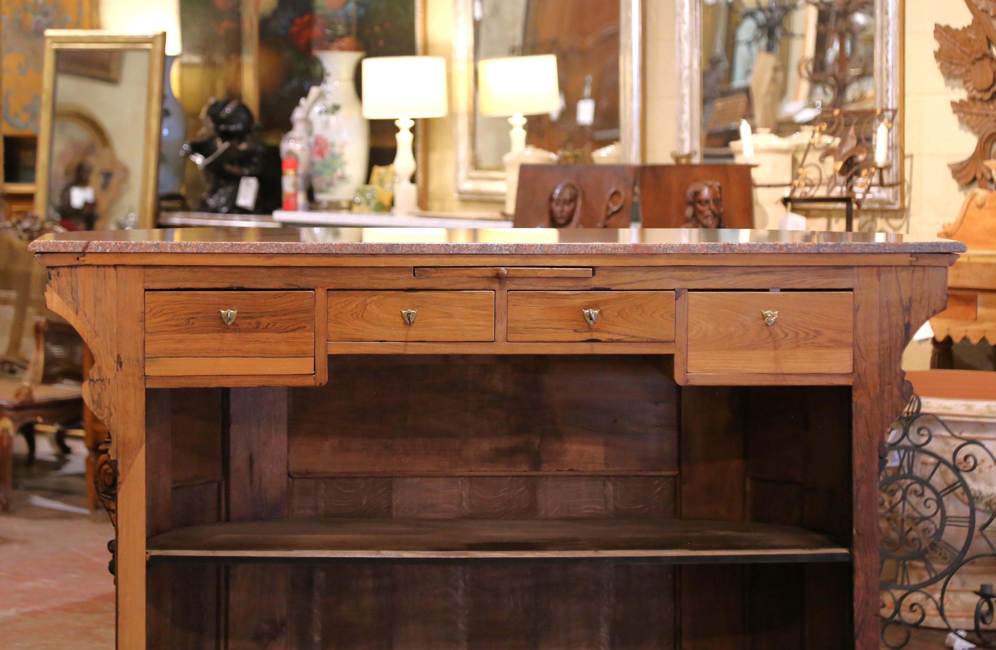 Mid-19th Century French Neoclassical Carved Oak Bar Counter with Granite Top For Sale 12