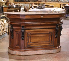 Mid-19th Century French Neoclassical Carved Oak Bar Counter with Granite Top