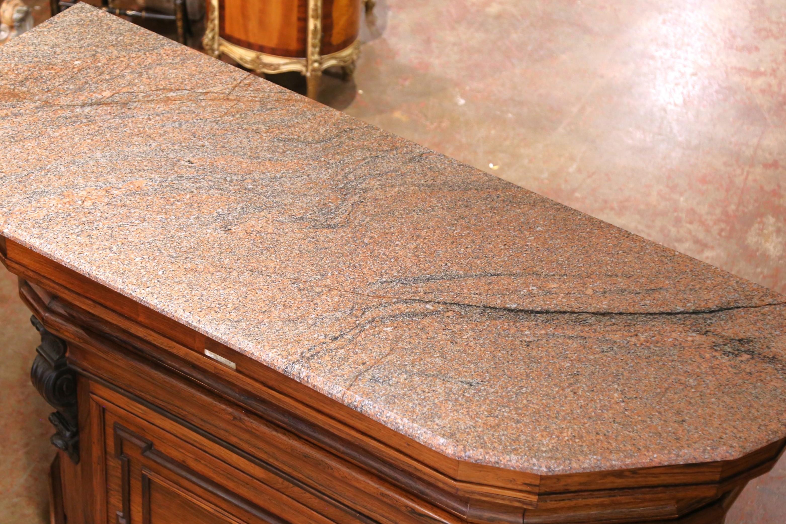 Mid-19th Century French Neoclassical Carved Oak Bar Counter with Granite Top For Sale 1