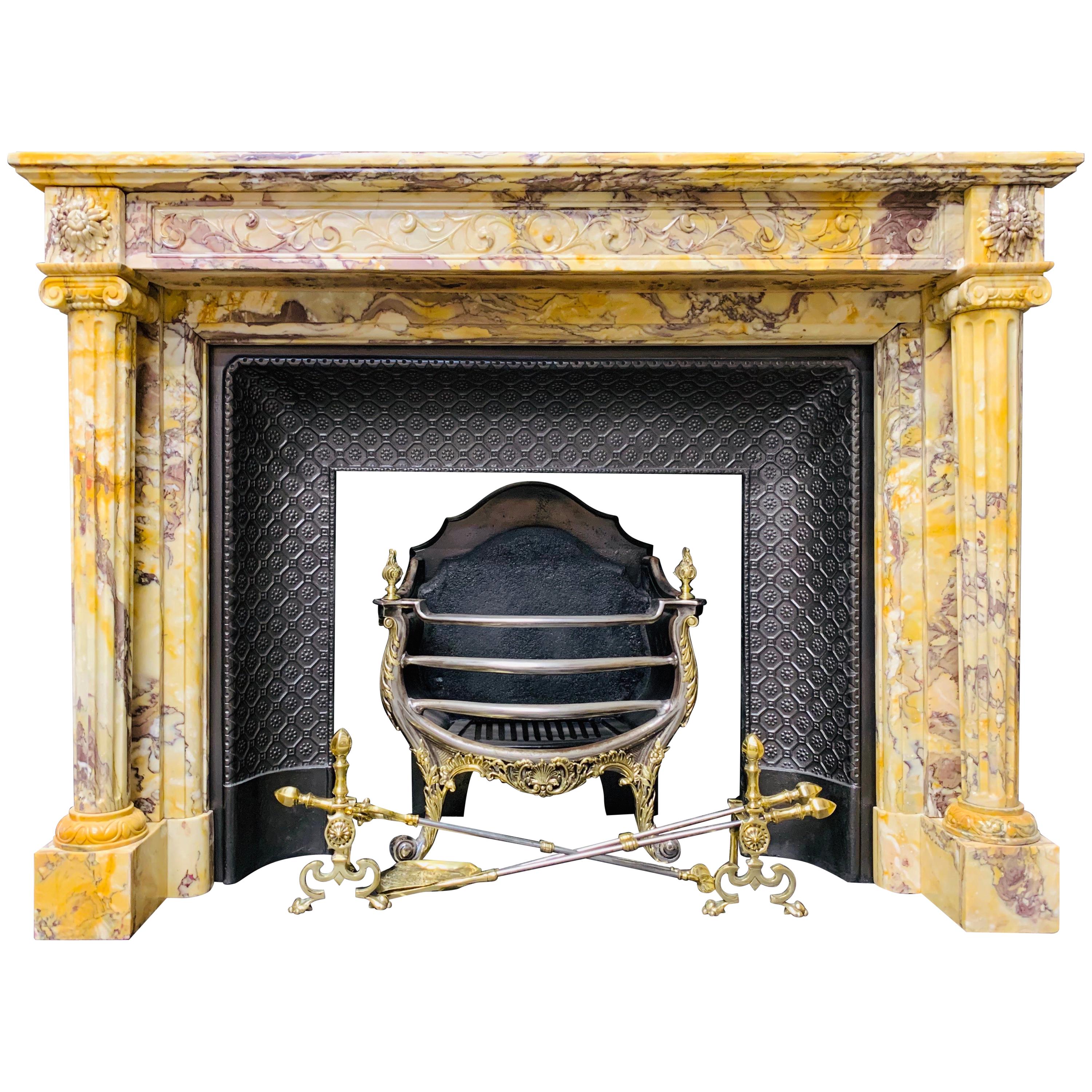 Mid-19th Century French Neoclassical Giallo di Siena Marble Fireplace Surround