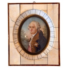 Peinture de portrait miniature d'un noble français du milieu du 19e siècle