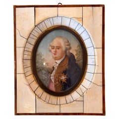 Antique Mid 19th Century French Nobleman Miniature Portrait Painting