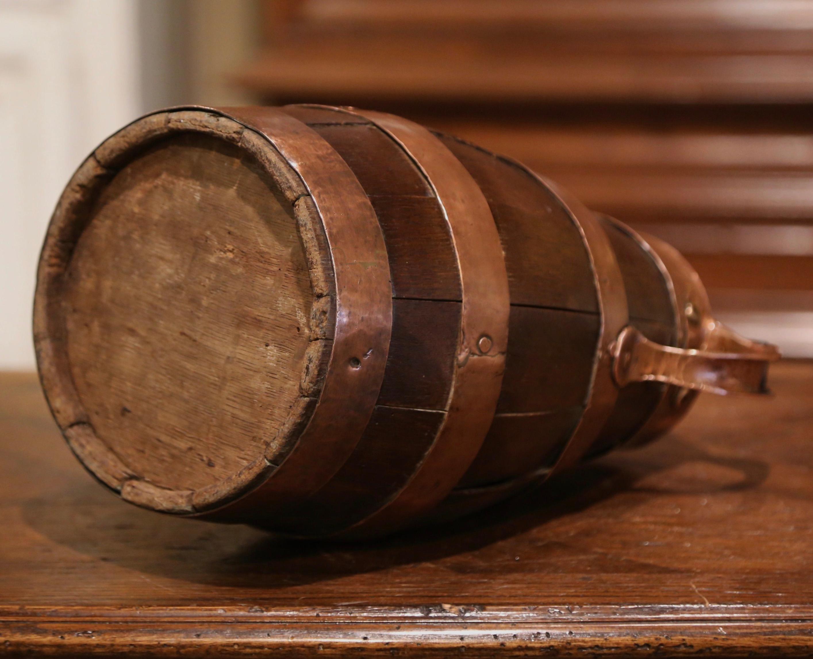 Mid-19th Century French Oak and Brass Banded Cider Pitcher Jug from Normandy For Sale 5