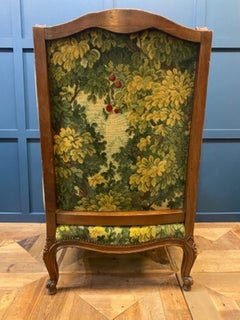 Mid-19th Century French Oak Armchair with Tan Velvet and Tapestry Upholstery