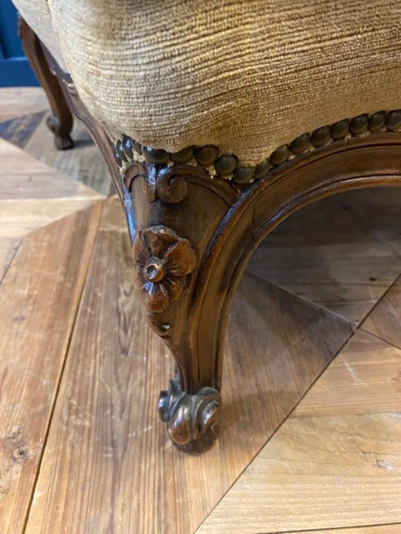 Mid-19th Century French Oak Armchair with Tan Velvet and Tapestry Upholstery For Sale 5