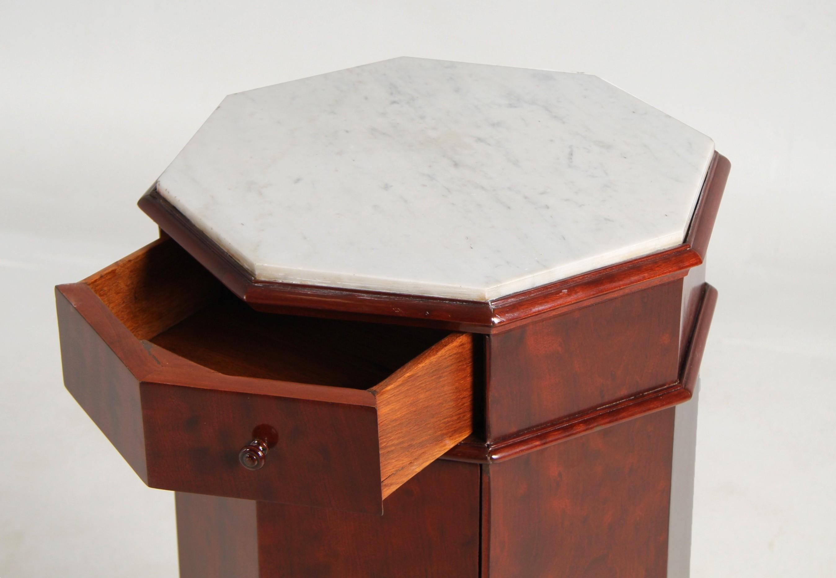 Carrara Marble Mid 19th Century French Octagonal Drum Cabinet, Pedestal, Stand For Sale